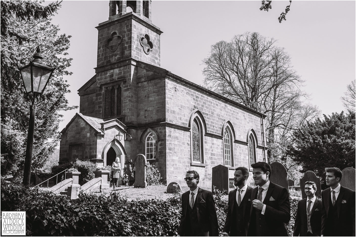 Groomsmen arriving at St Helens Denton, exclusive country house in Ilkley in West Yorkshire