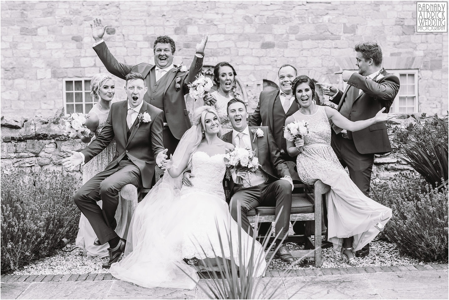 Fun Bridesmaids groomsman photo at Priory Cottages Wetherby