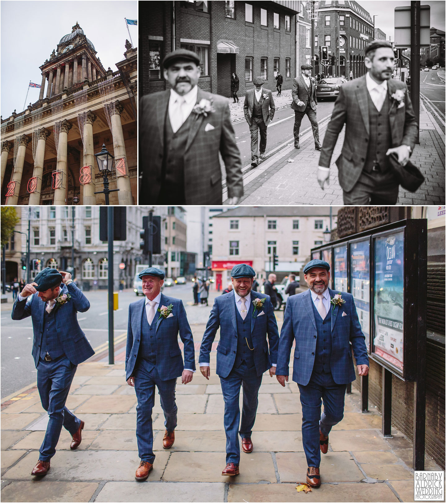 Peaky blinders groomsmen, Small Civil Ceremony at Leeds Town Hall, Leeds city centre wedding photos