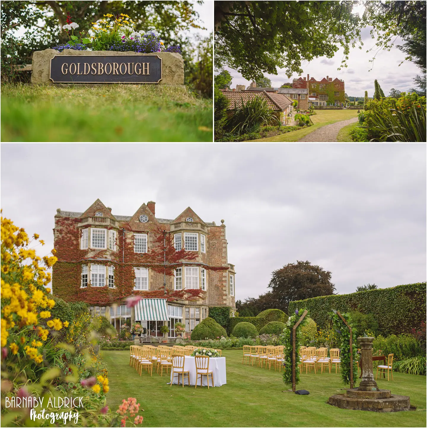 Goldsborough Hall wedding venue set for an outdoor civil ceremony