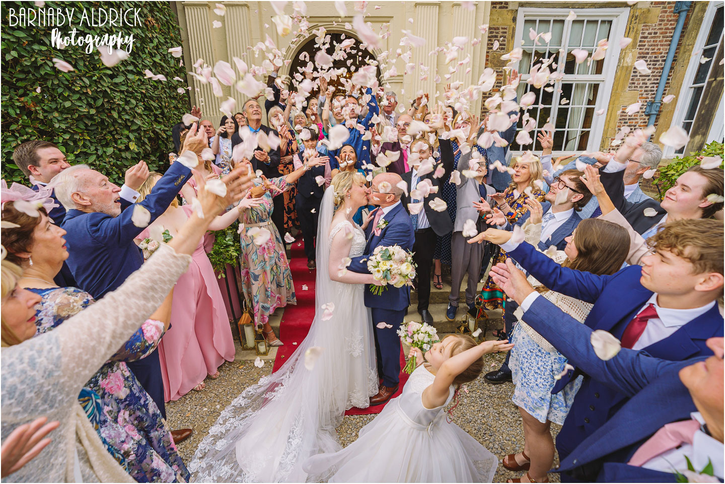 Goldsborough Hall Confetti wedding photography near Knaresborough and Harrogate by Yorkshire by Barnaby Aldrick Wedding Photography