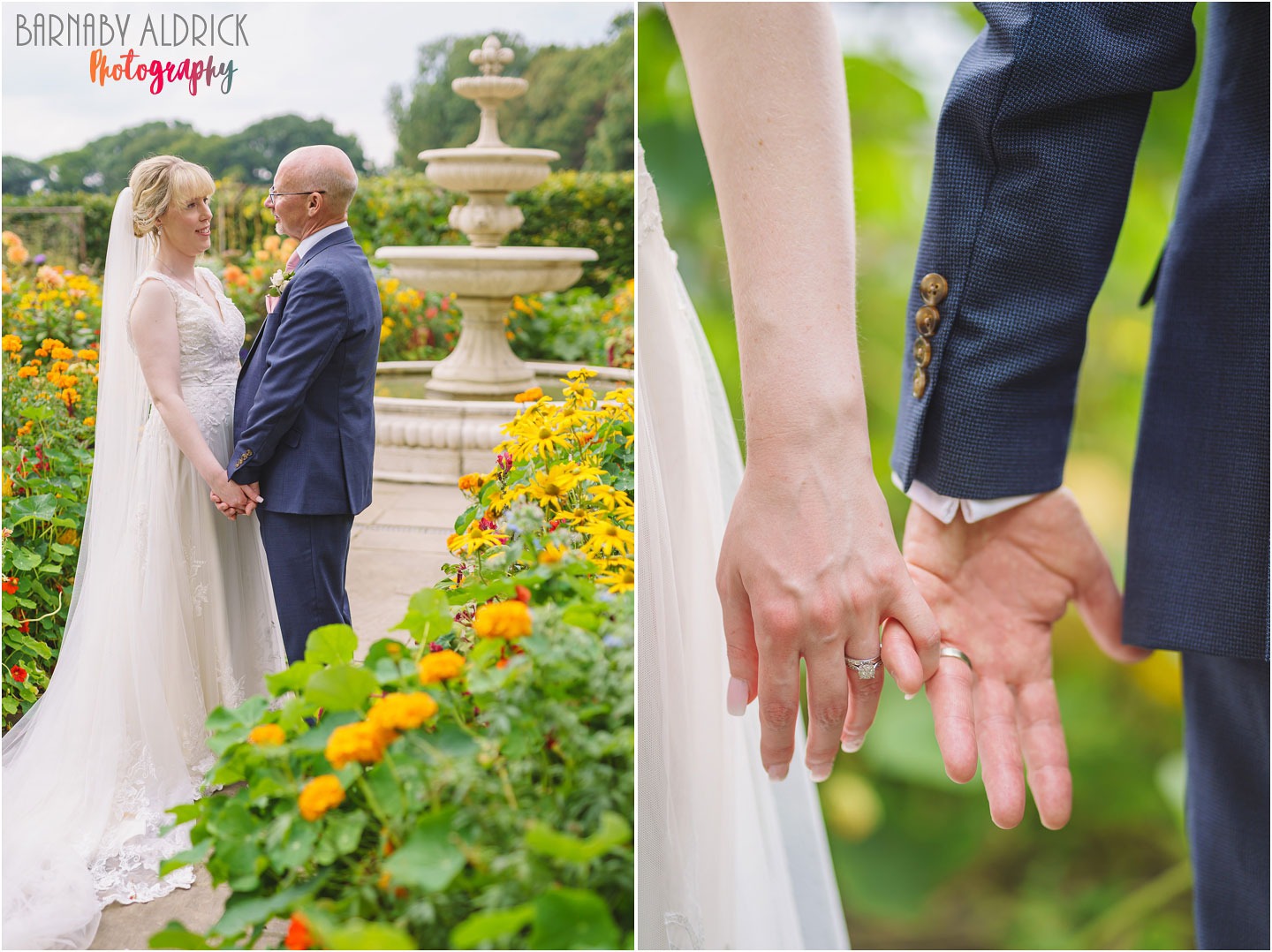 Goldsborough Hall kitchen gardens wedding couple photographs near Harrogate in Yorkshire by Barnaby Aldrick Wedding Photography