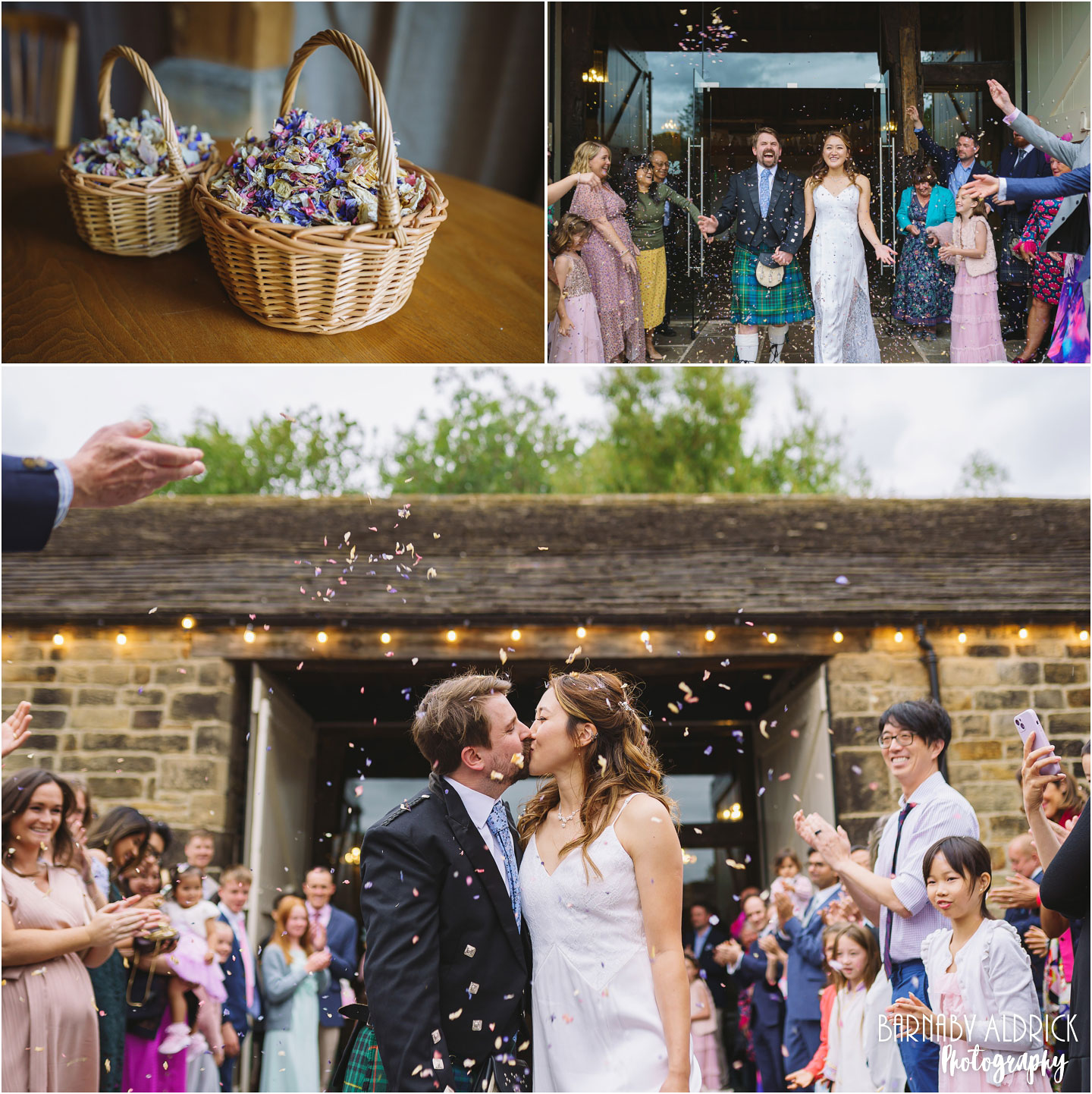 Confetti at Civil Wedding ceremony at East Riddlesden Hall National Trust wedding venue in West Yorkshire near Keighley
