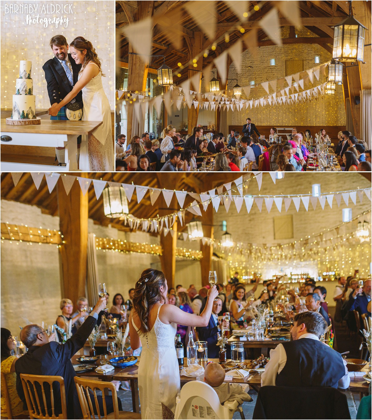 Wedding breakfast in National Trust East Riddlesden Hall Airdale barn Yorkshire