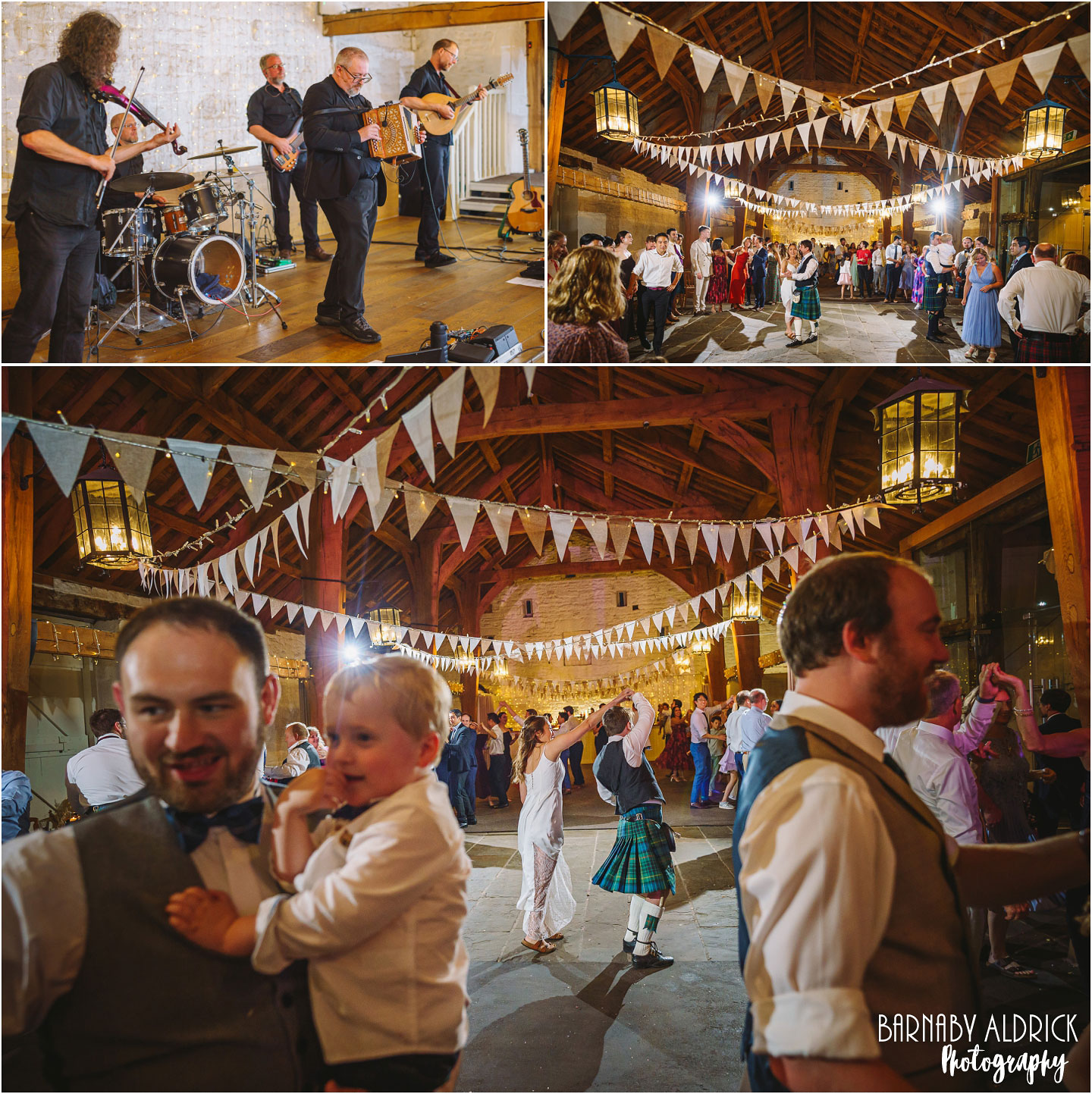 Ceilidh band in National Trust East Riddlesden Hall Airdale barn wedding Venue Yorkshire