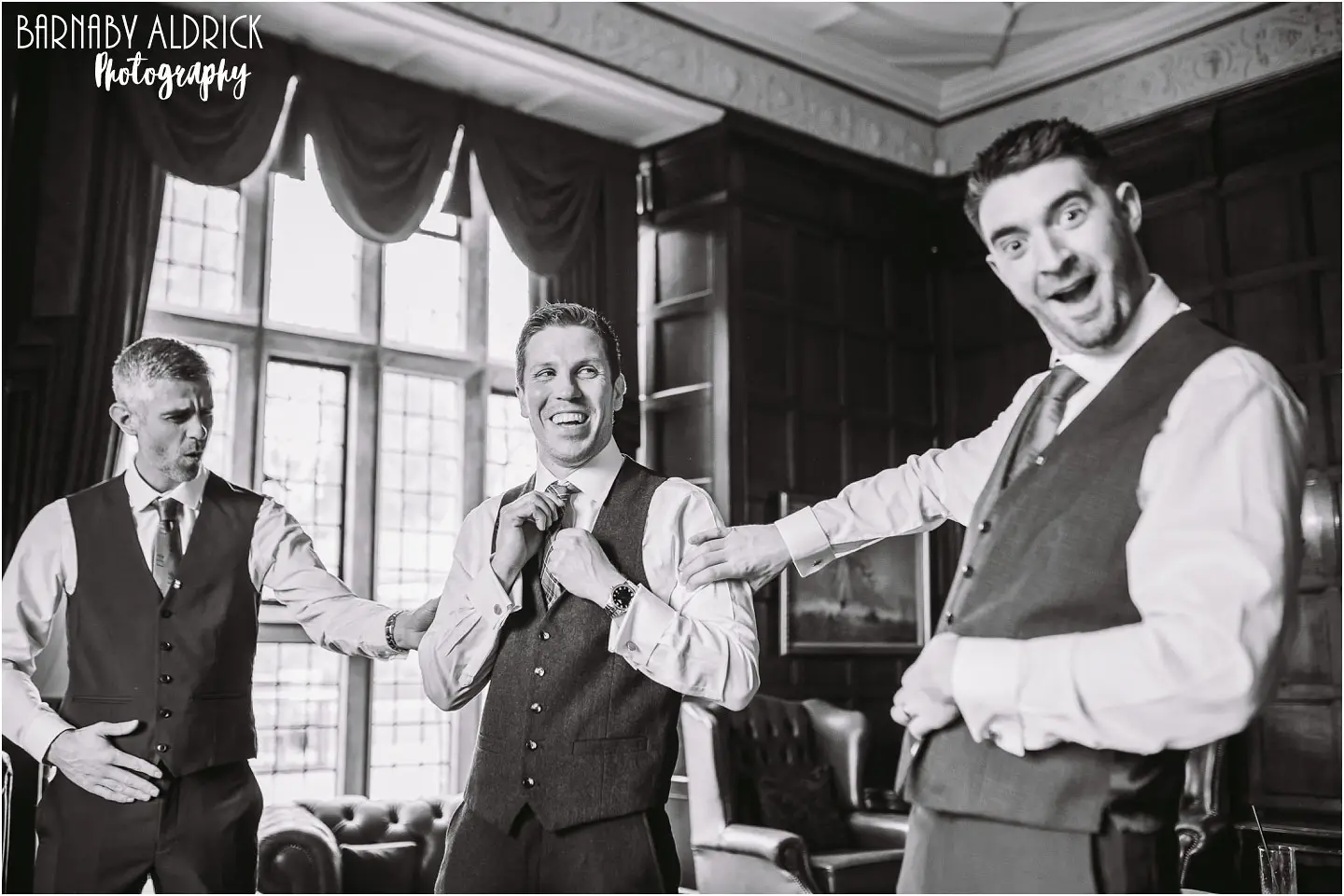 Grooms preparation photos at Goldsborough Hall near Harrogate in Yorkshire 