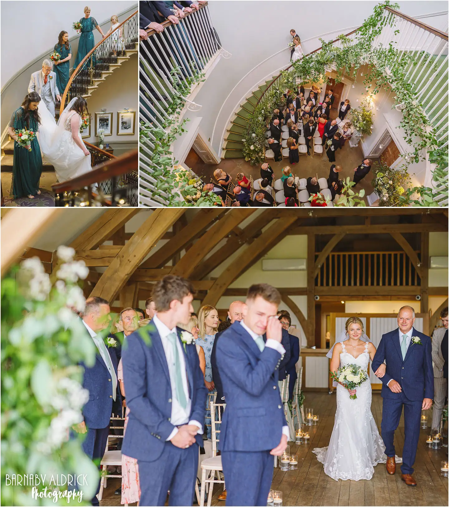 Wedding photography of the bridal party entrance at The Mansion in Roundhay Park in Leeds, Wedding entrance at Middleton Lodge, Wedding aisle at Sandburn Hall in York