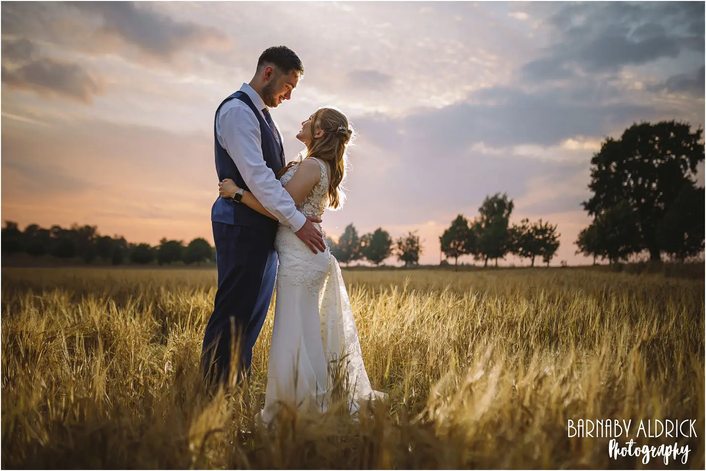 Evening flash portrait in the wheatfields at Priory Barn and Cottages Venue in Yorkshire