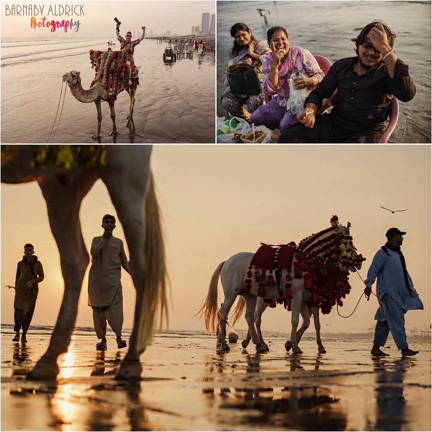 Sunset camel and horse riding on Clifton Beach Karachi, evening horse and camel rides on Clifton Beach in Karachi Pakistan