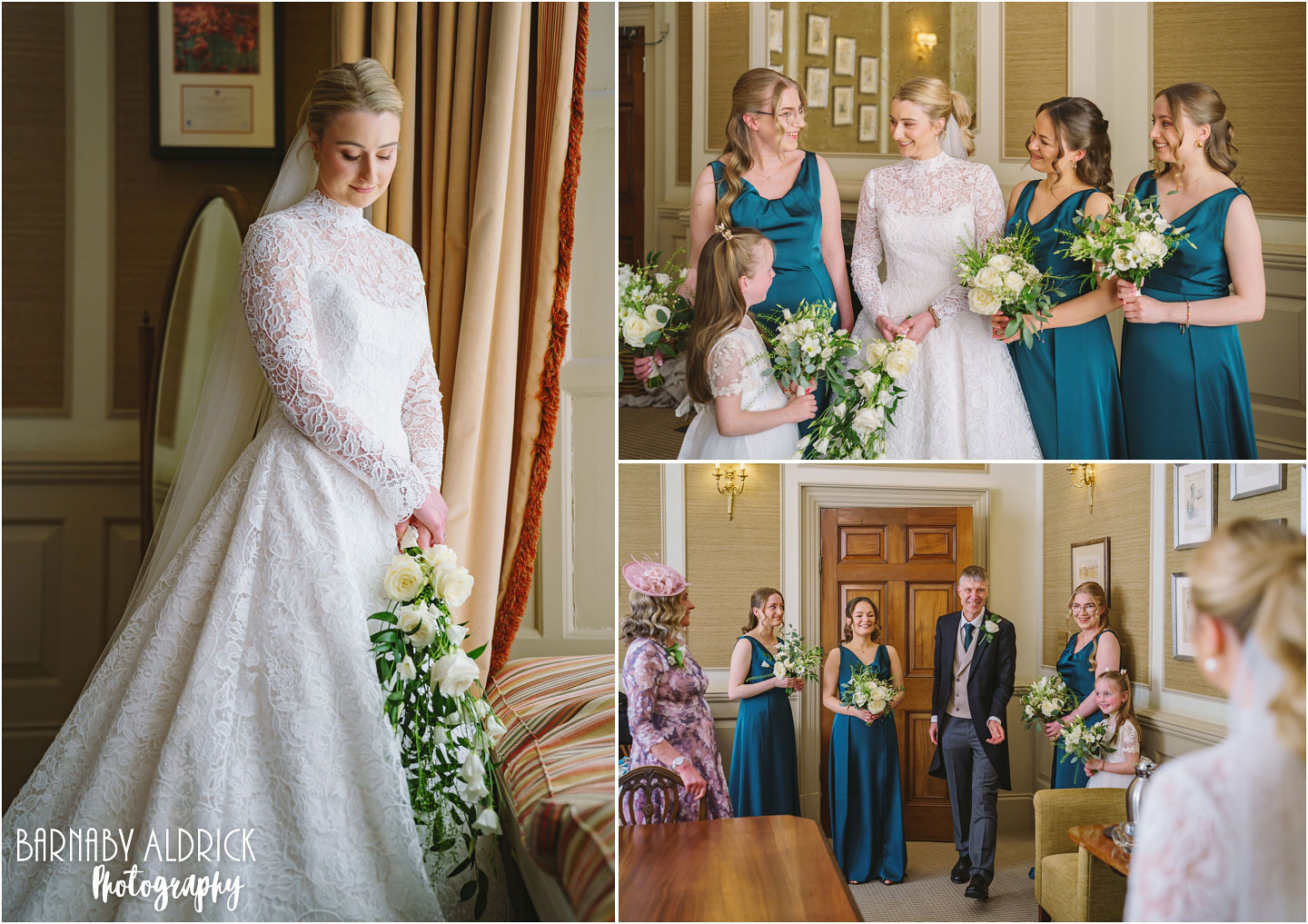 Bridal preparations at dad reveal in the morning room at Bowcliffe Hall near Leeds in Yorkshire