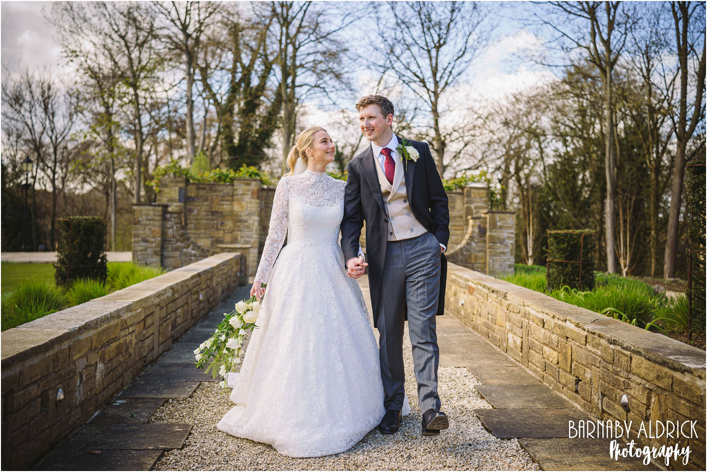 Wedding couple portraits at Bowcliffe Hall in Yorkshire