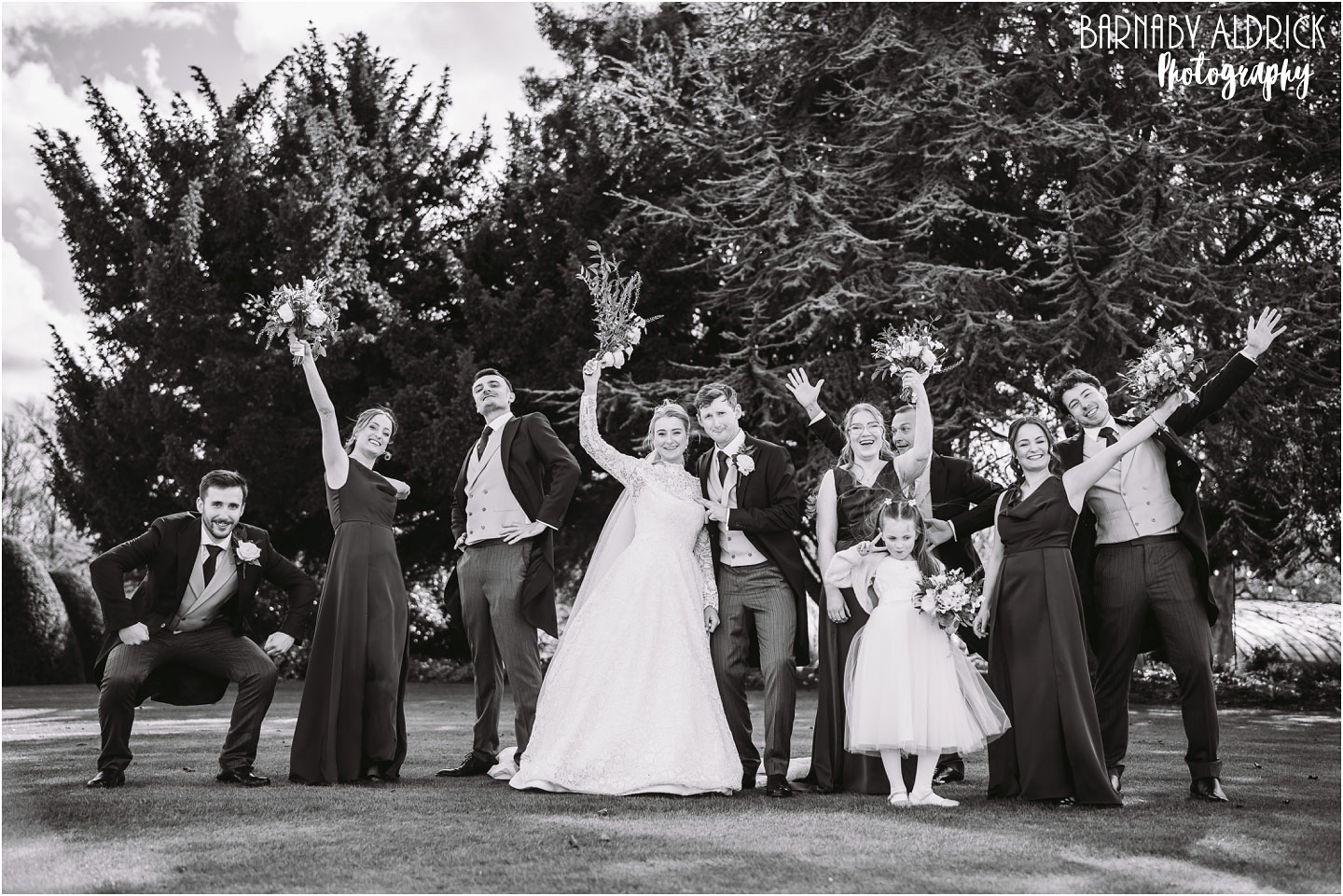 fun wedding party photos at Bowcliffe Hall in Bramham