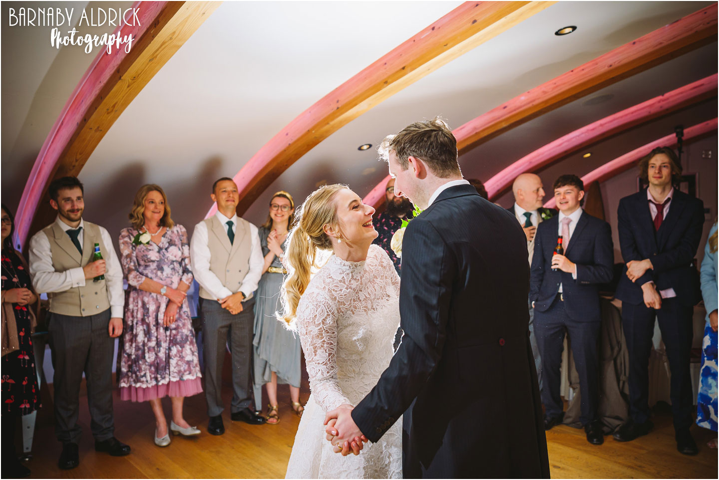Evening wedding reception first dance in the Blackburn wing at Bowcliffe Hall in Yorkshire