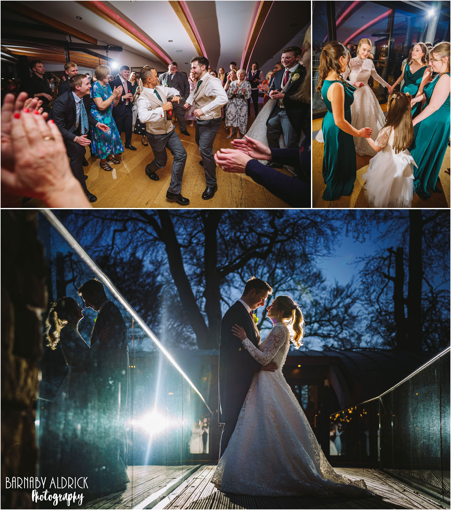 Evening wedding reception dancing in the Blackburn wing at Bowcliffe Hall in Yorkshire