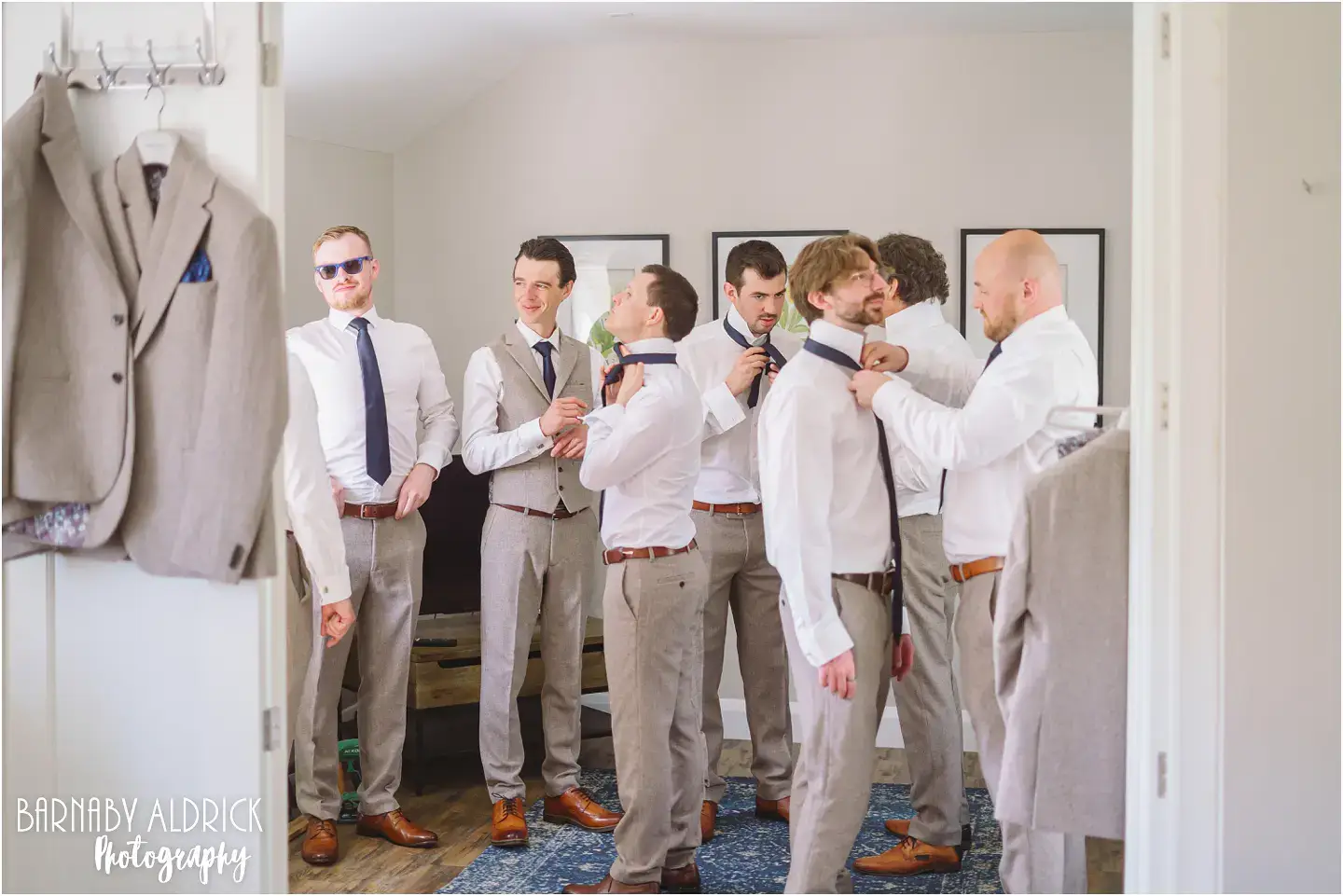Riverlands Wedding Barns Groomsmen preparations Swallows Nest Yorkshire