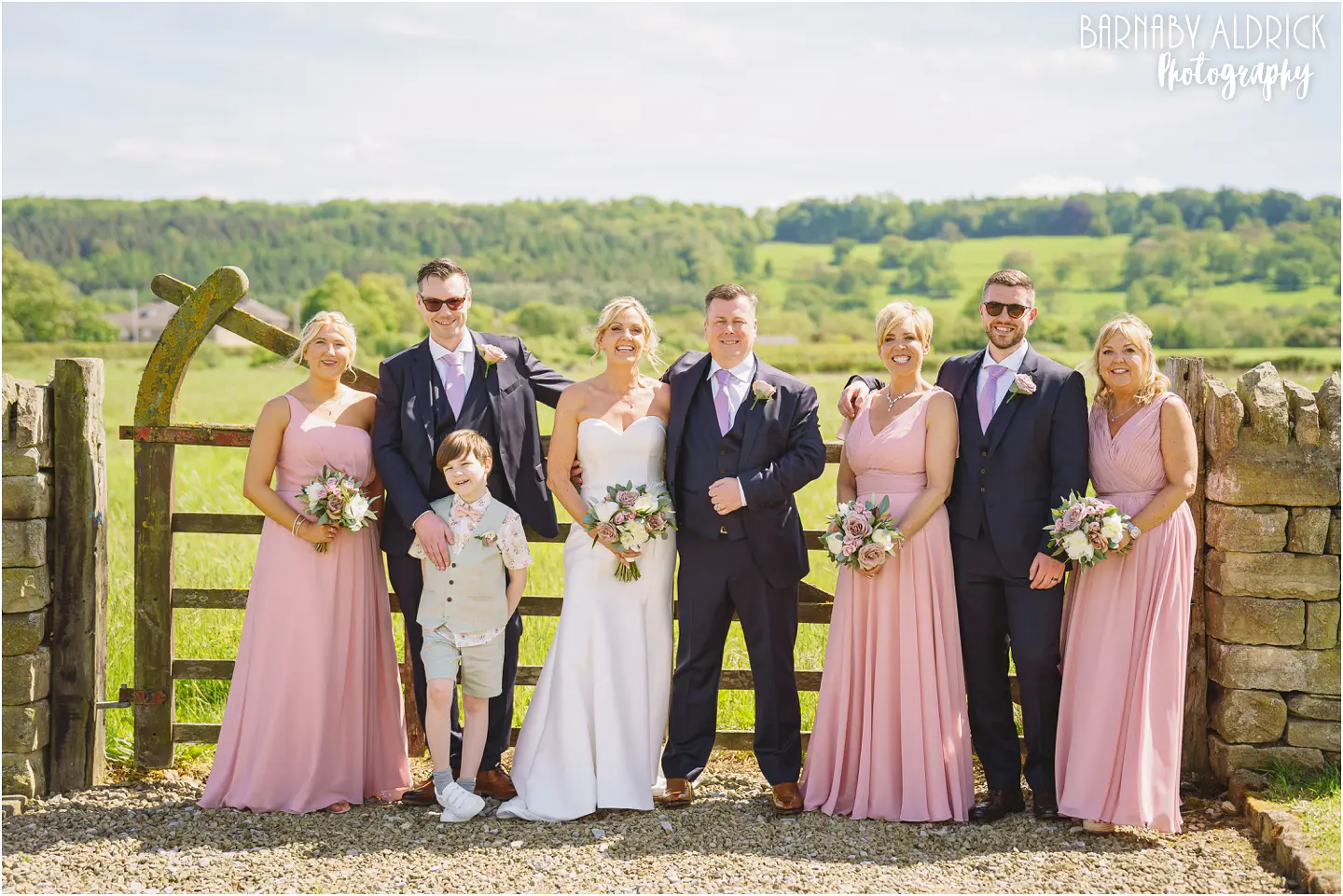wedding party group photos at Wharfedale Grange between Harrogate and Harewood