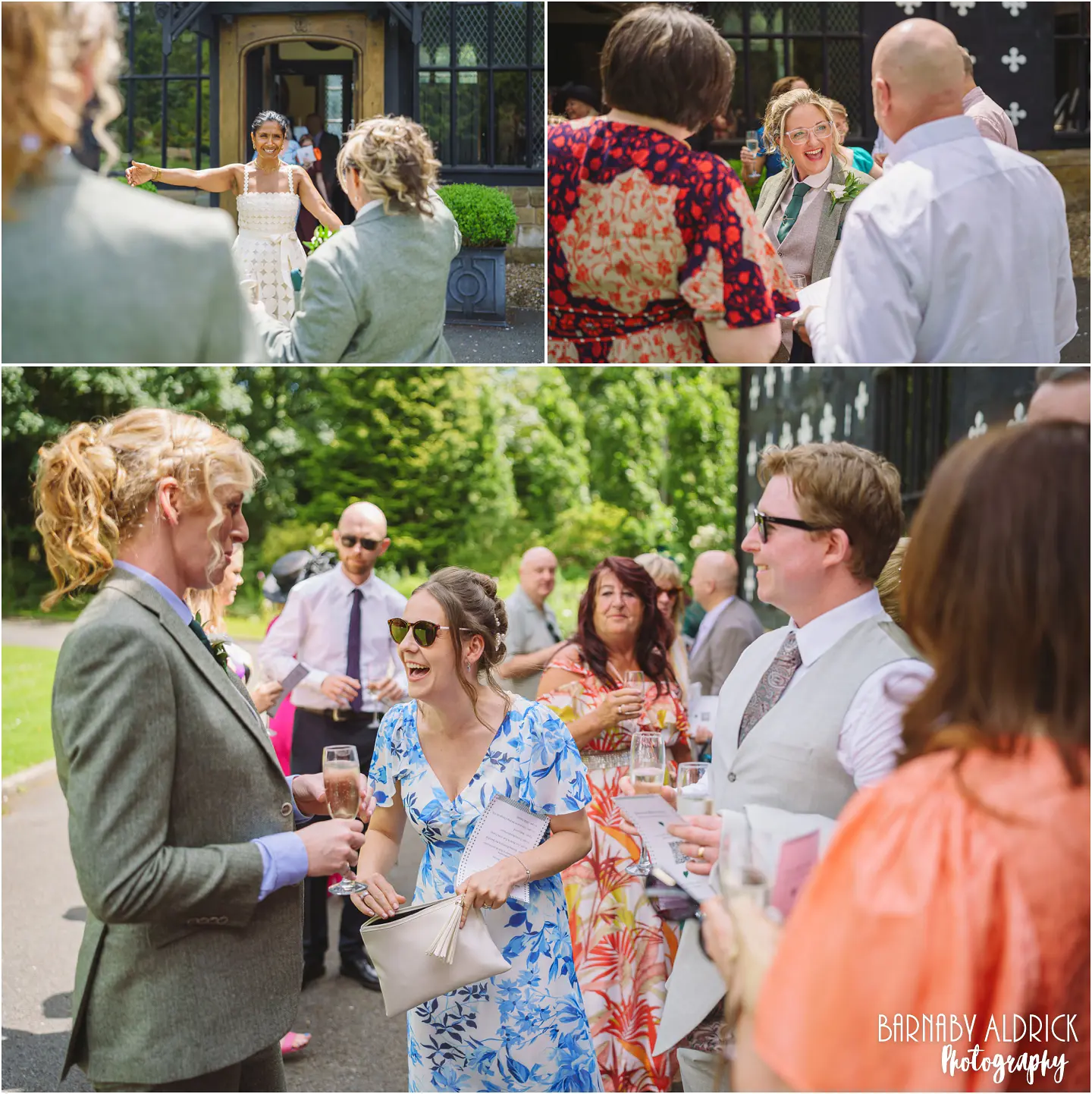 Wedding reception mingling at Samlesbury Hall near Preston in Lancashire