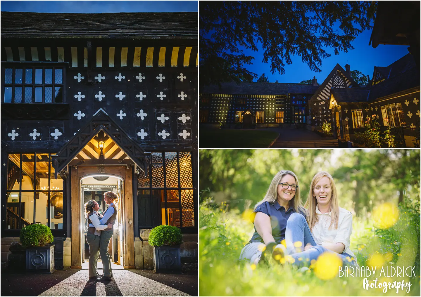 Final evening couple portraits at Samlesbury Hall near Preston in Lancashire