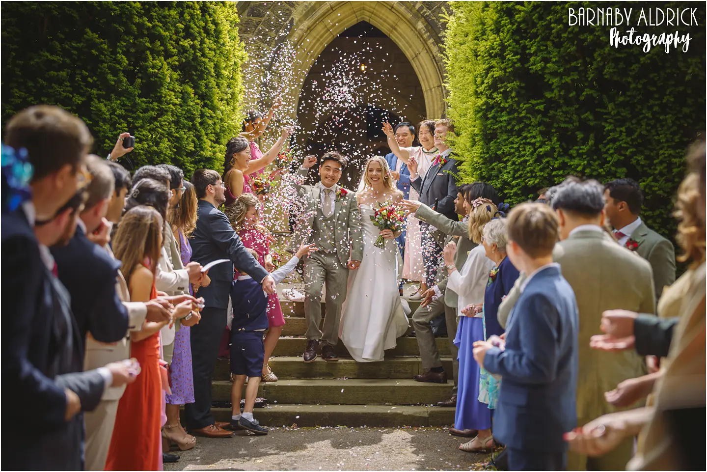 Wedding confetti at St Thomas Church in Sutton in Craven Yorkshire