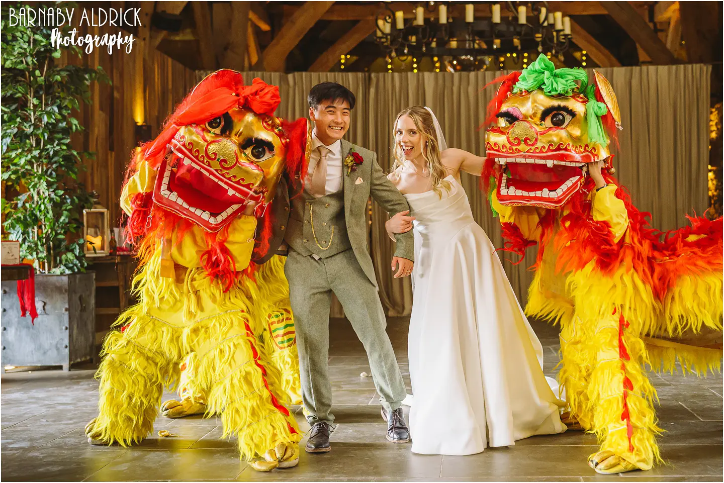 Traditional Chinese Lion Dancers at a Yorkshire Wedding