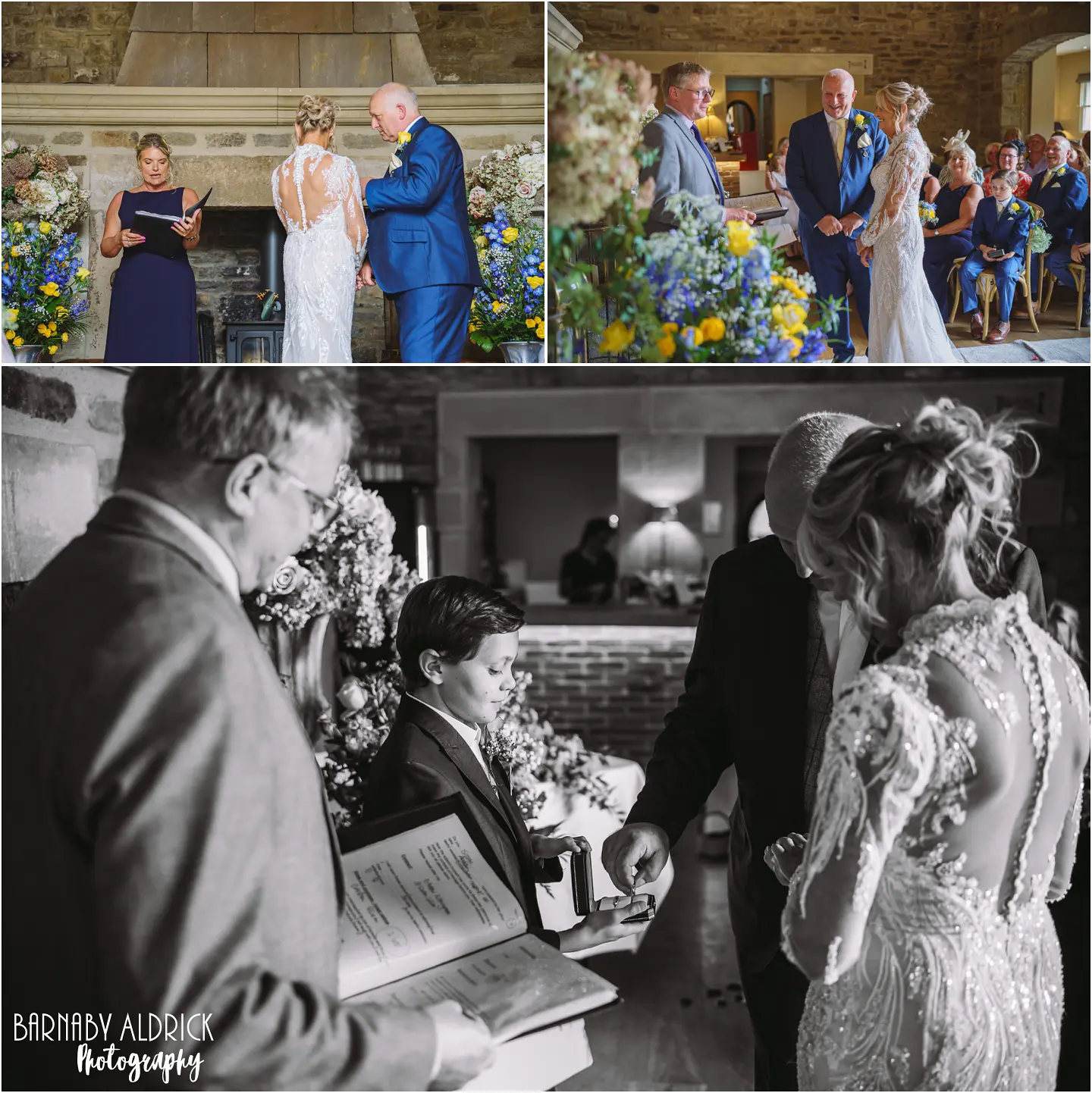 Civil ceremony Wedding photos in the Bell Barn at The saddle rooms in North Yorkshire