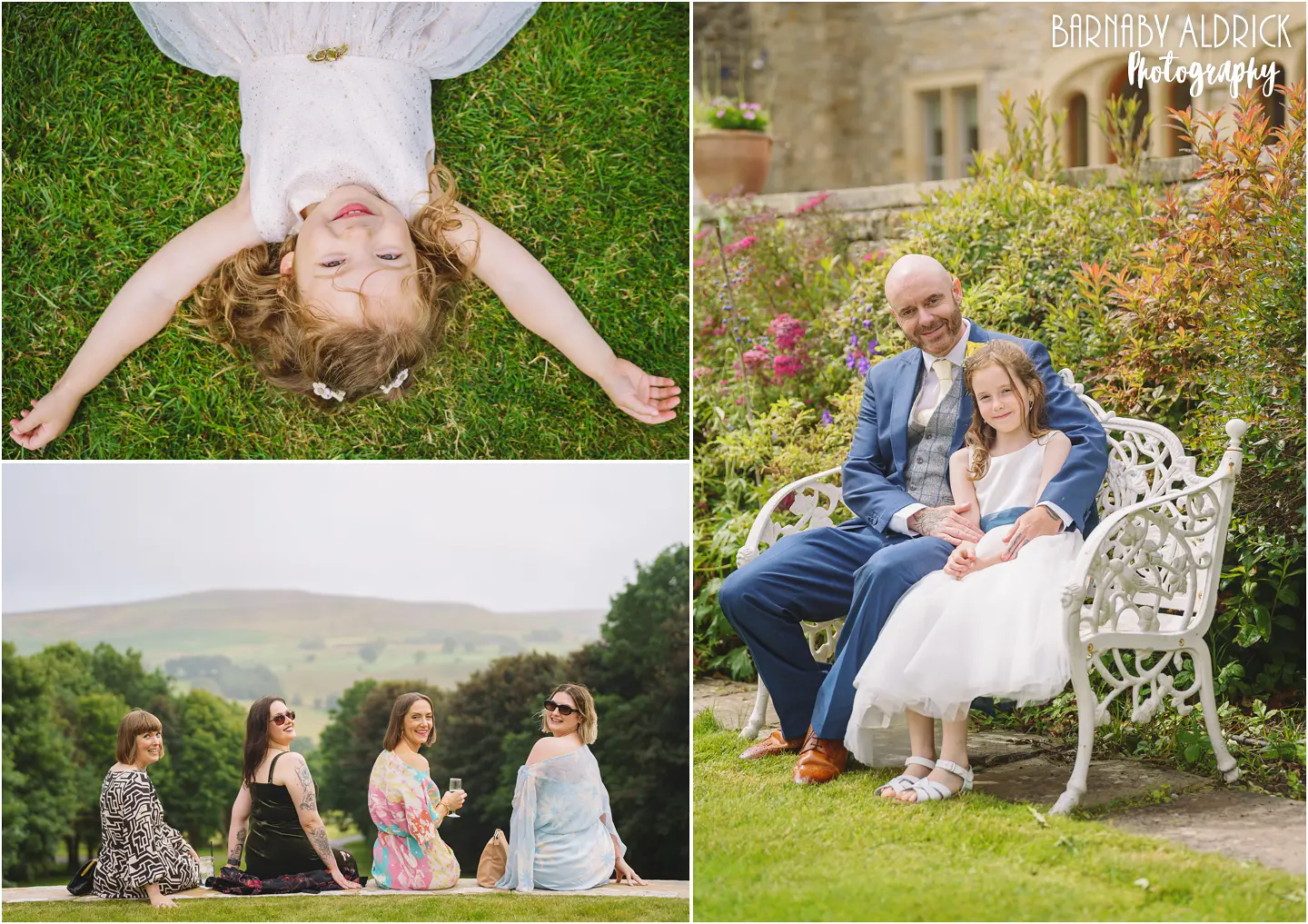 Tupgill House lawn candid Wedding Photos in North Yorkshire