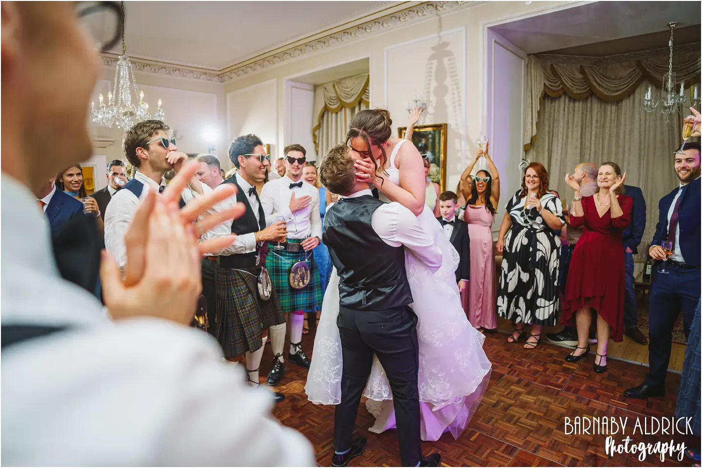 Dancing party wedding photos at Goldsborough Hall in Yorkshire