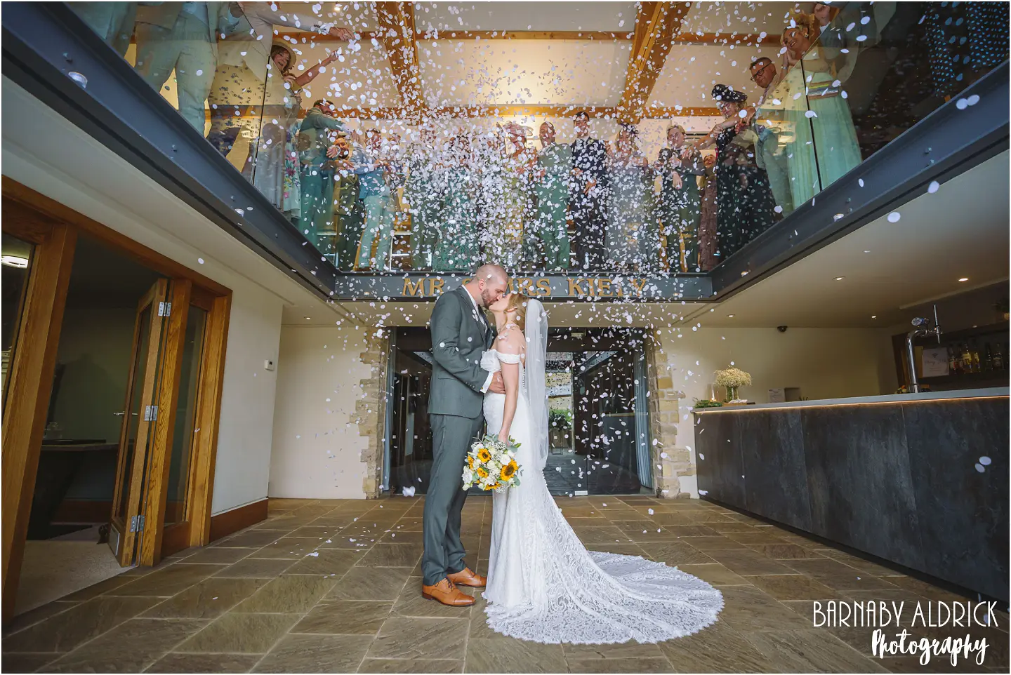 Confetti wedding photo at Priory Cottages in Yorkshire