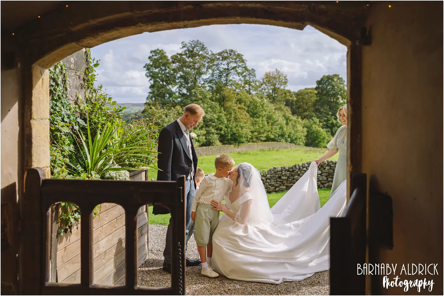 Candid relaxed wedding photos at the Priests House at Barden Tower in the Yorkshire Dales