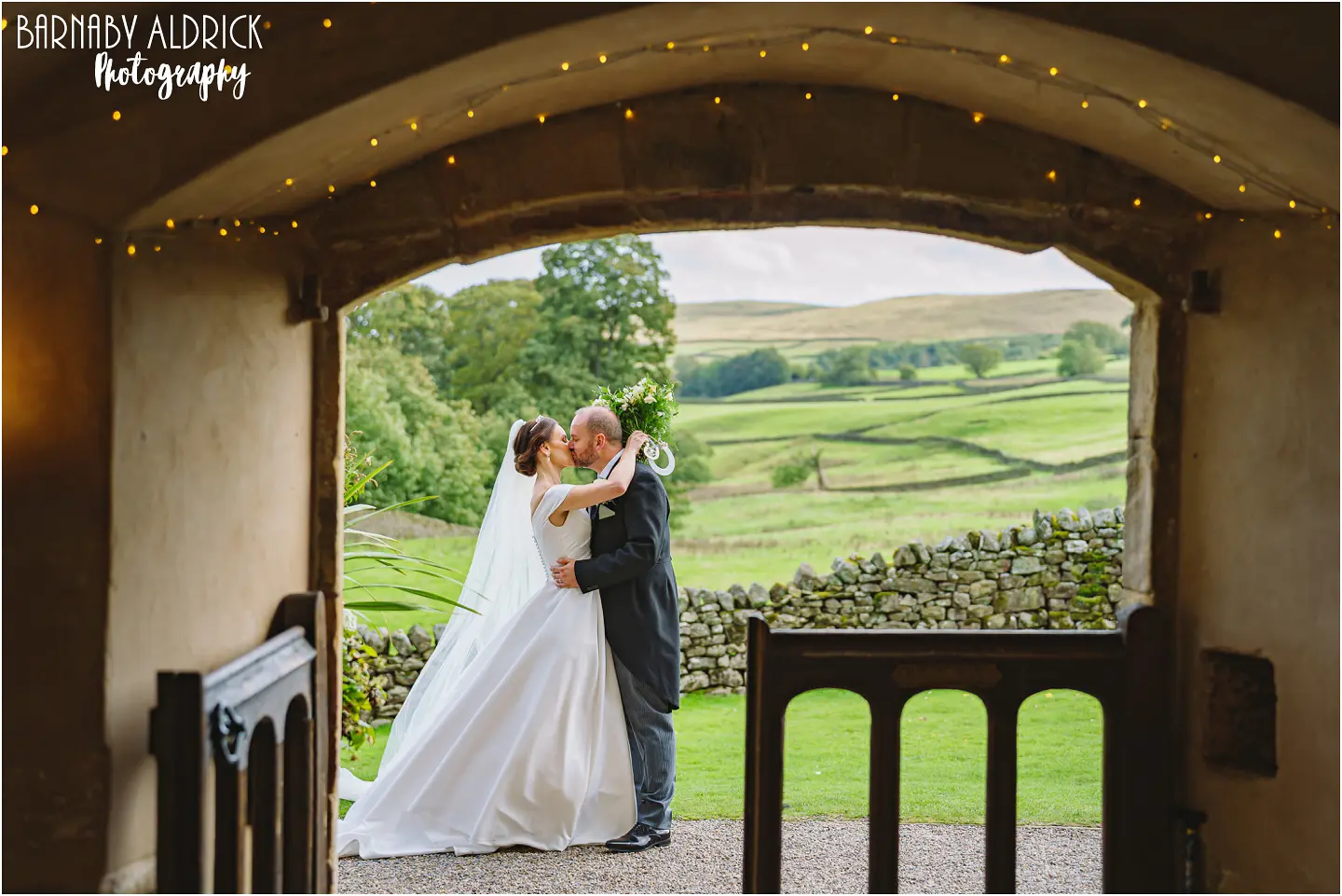 Couple wedding photography at the Priests House at Barden Tower in the Yorkshire Dales