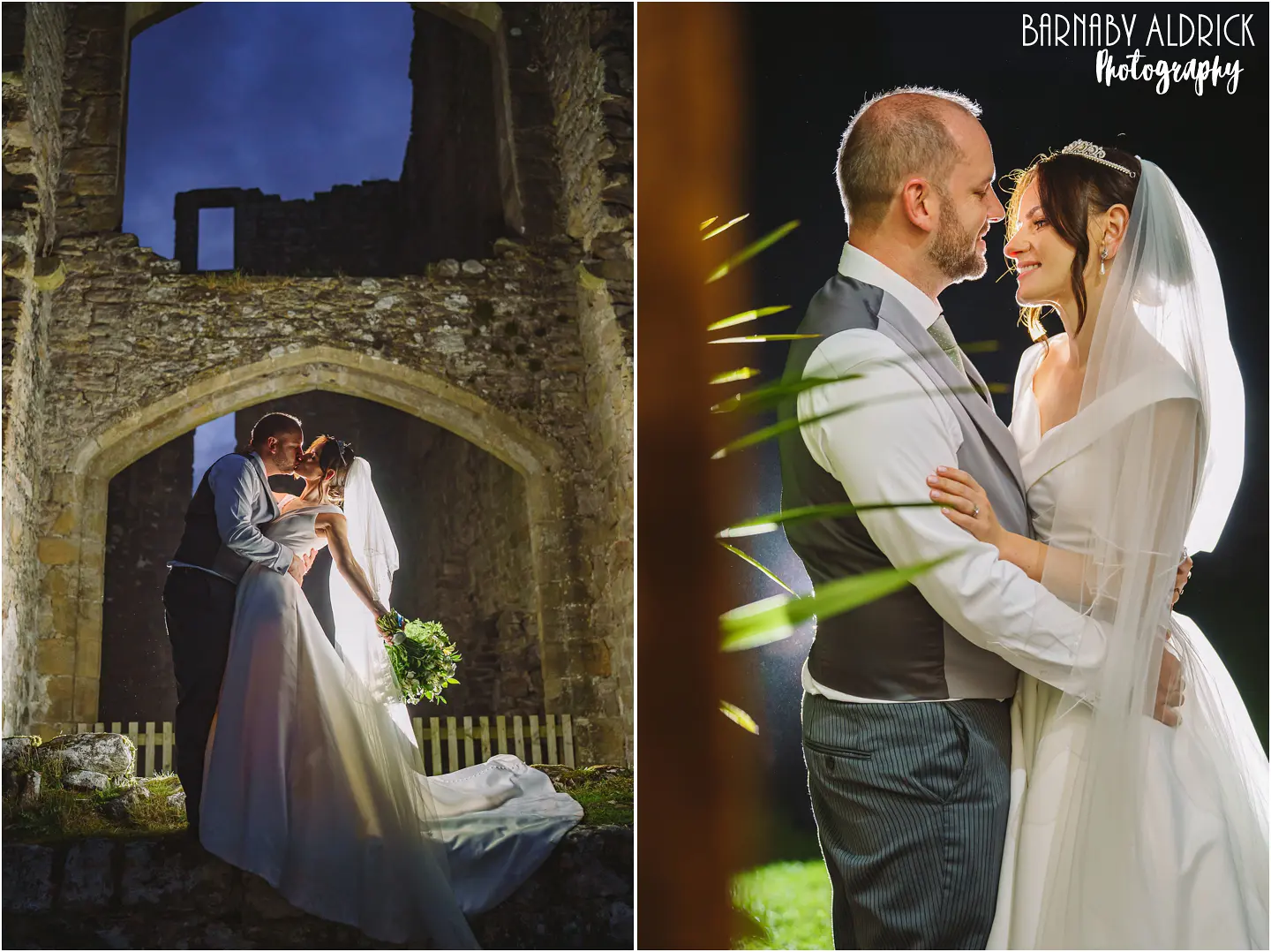 Evening couple wedding flash photos the Priests House in the Yorkshire Dales