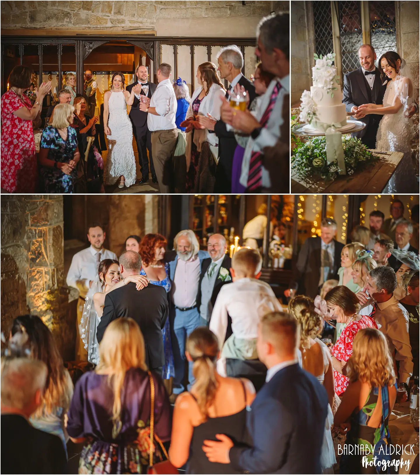 Cake cut at first dance wedding photos at the Priests House in the Yorkshire Dales
