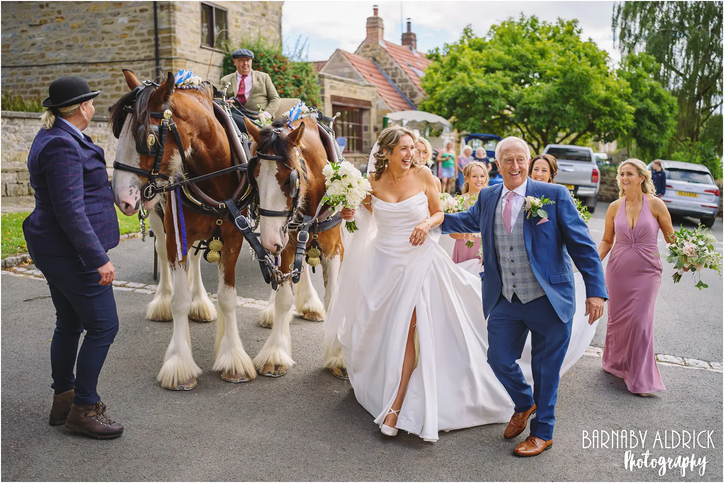 Clydesdale horses & cart wedding photos yorkshire