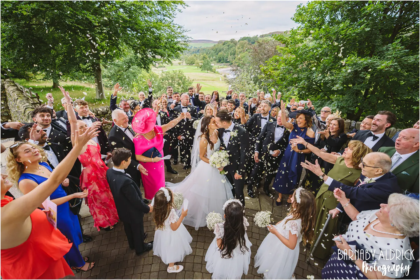 Tithe Barn at Bolton Abbey Confetti Wedding Photo