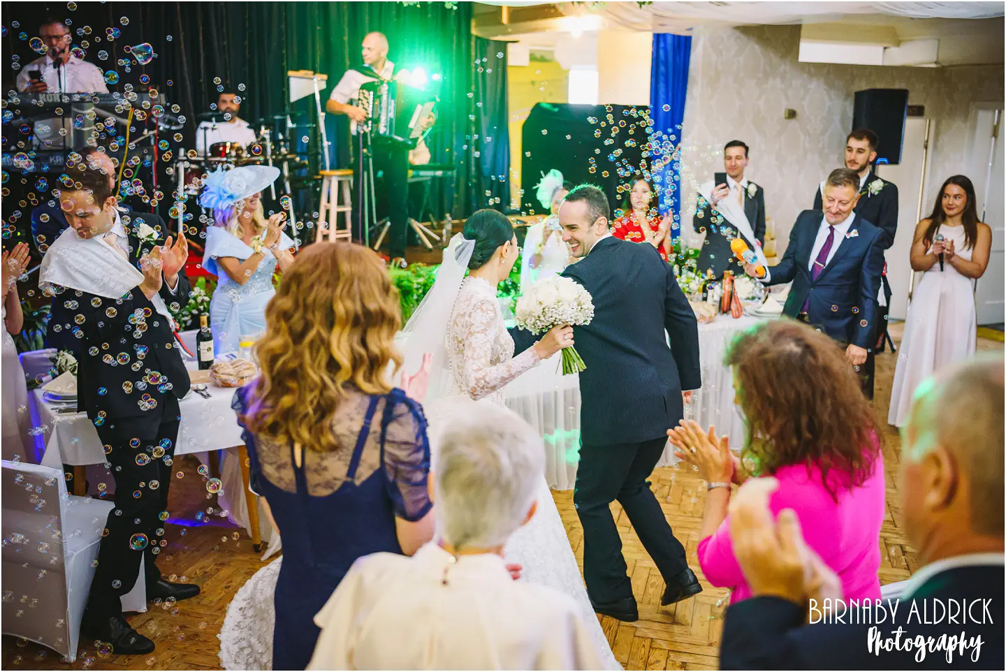 Entrance of the newlyweds at a Serbian Wedding in Yorkshire